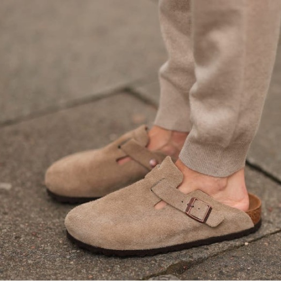 Birkenstock Boston Clog Taupe Tan Suede Leather Slip On Shoes Size 44 - Picture 1 of 6